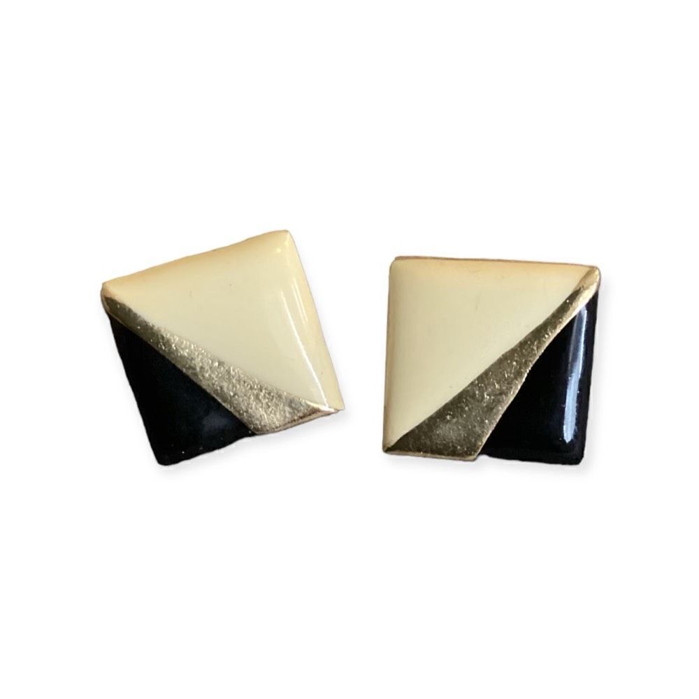Vintage Black / Gold / White Studs Earrings